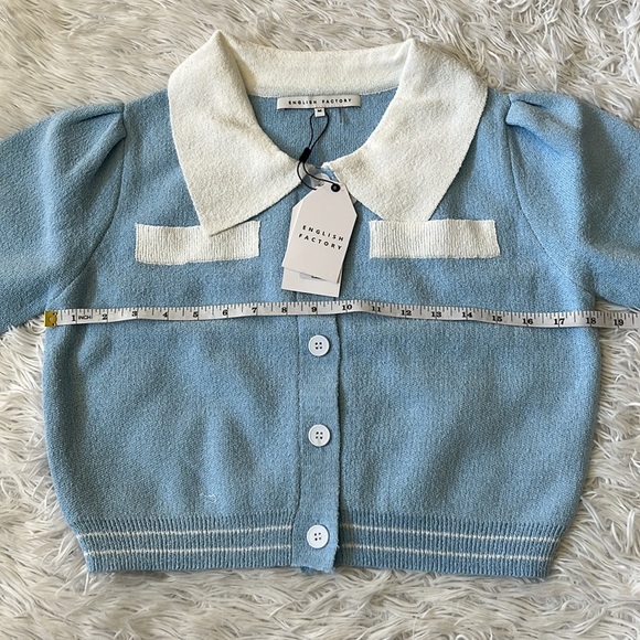 NEW ENGLISH FACTORY CONTRAST CARDIGAN IN POWDER BLUE/WHITE NWT MEDIUM - Picture 7 of 11